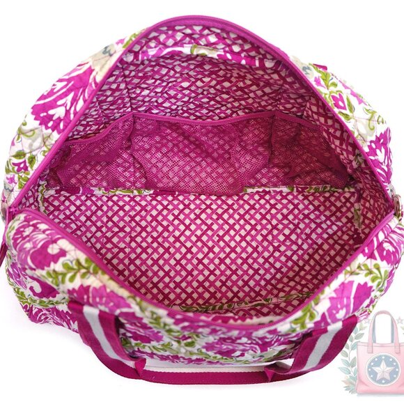 ❤️ vera bradley Julep Tulip Small Gym Duffel Pink White Green Damask Floral - Picture 3 of 5
